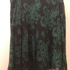 Rayon Chiffon Flared Mini Skirt Black With Green Roses